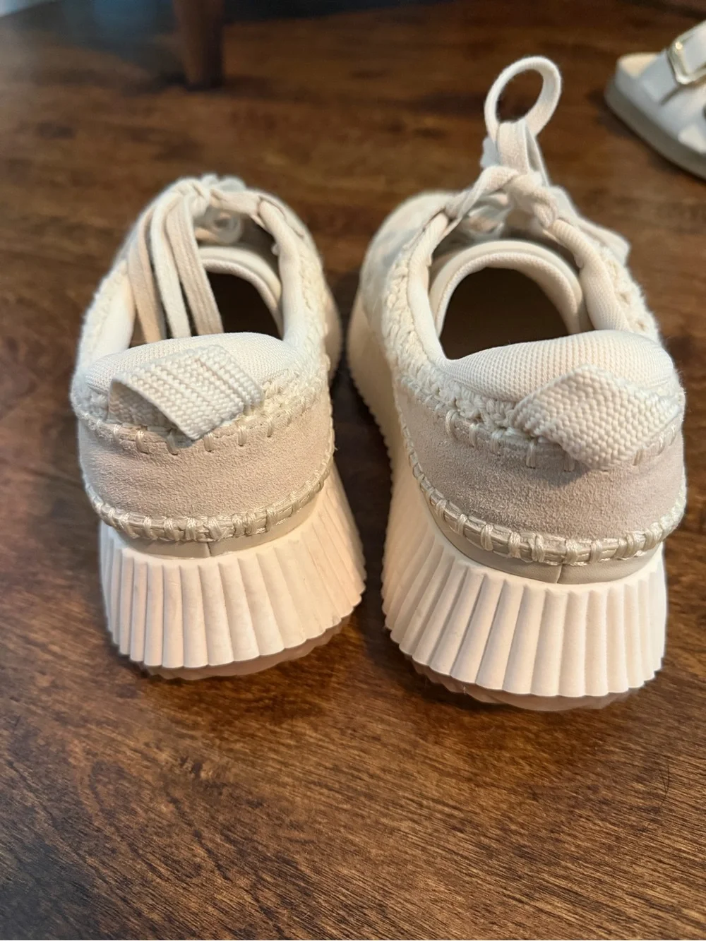 Dolce Vita Beige Knit Platform Lace-Up Sneakers
